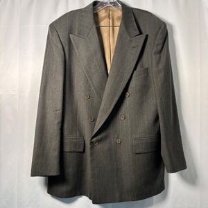 VTG 80s Evan-Picone Pure Wool Double-Breasted Suit Jacket 40R Green-Gold Lining